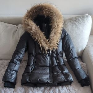 Mackage Adali Black Puffer Jacket with Brown Fur Trim